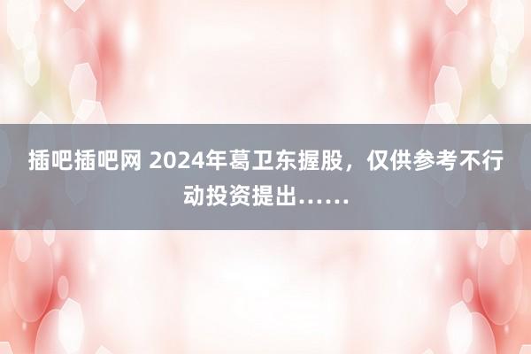 插吧插吧网 2024年葛卫东握股，仅供参考不行动投资提出……