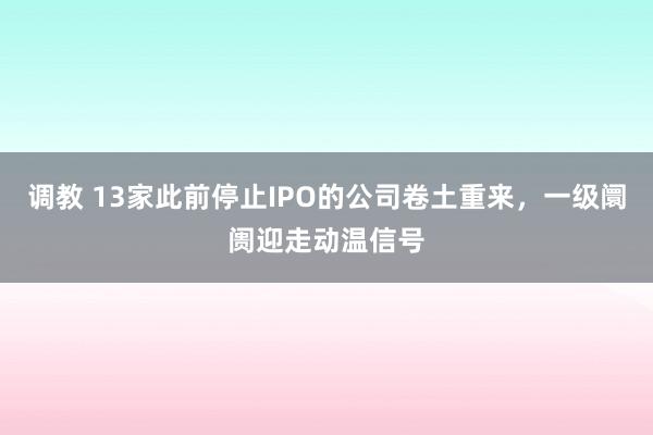 调教 13家此前停止IPO的公司卷土重来，一级阛阓迎走动温信号