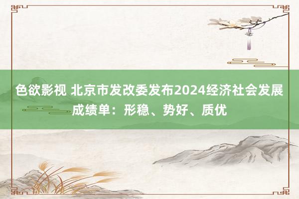 色欲影视 北京市发改委发布2024经济社会发展成绩单：形稳、势好、质优