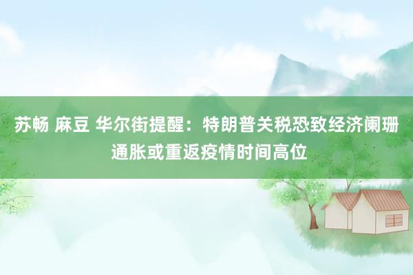 苏畅 麻豆 华尔街提醒：特朗普关税恐致经济阑珊 通胀或重返疫情时间高位