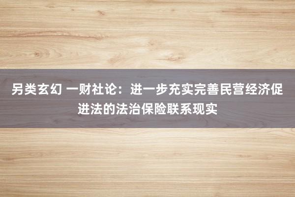 另类玄幻 一财社论：进一步充实完善民营经济促进法的法治保险联系现实