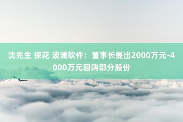 沈先生 探花 波澜软件：董事长提出2000万元-4000万元回购部分股份